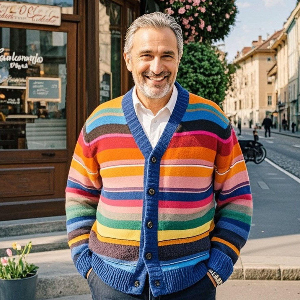 Cardigan à rayures arc-en-ciel décontracté et tendance pour homme