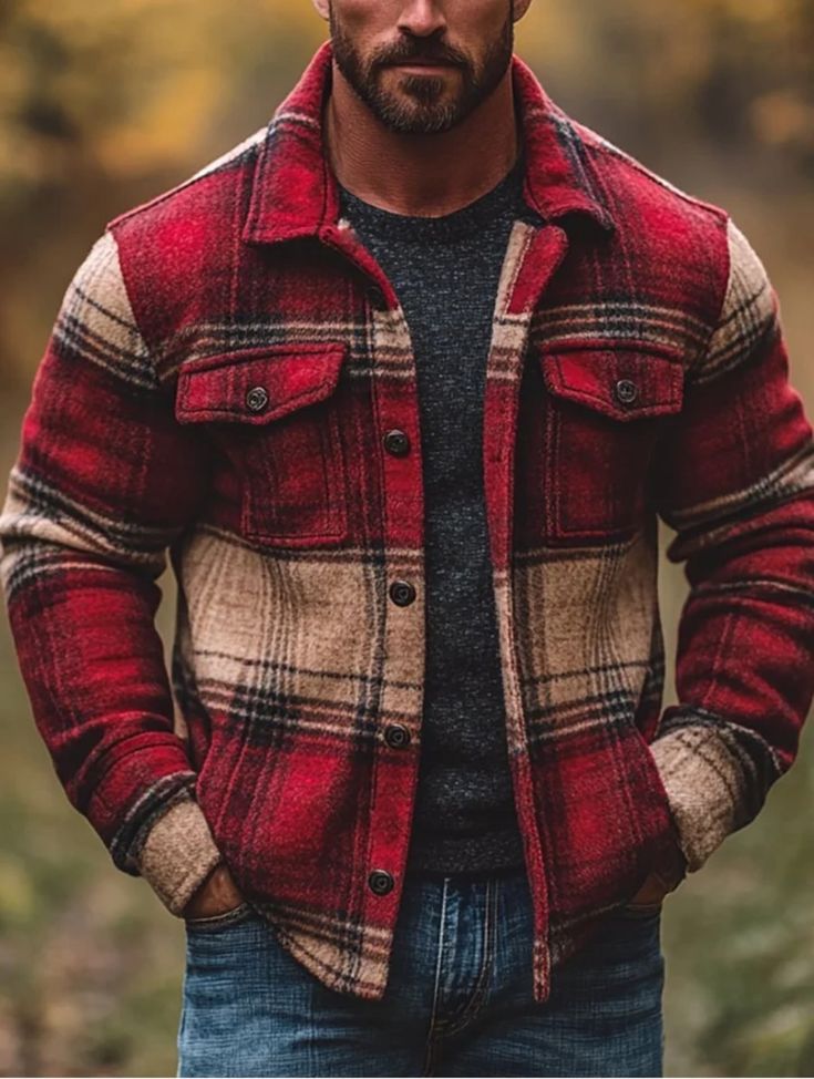 Veste décontractée à carreaux pour homme, à la mode