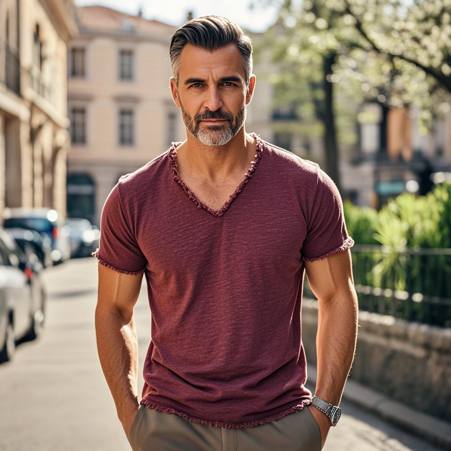 Men's fashionable and casual fringed short-sleeved T-shirt