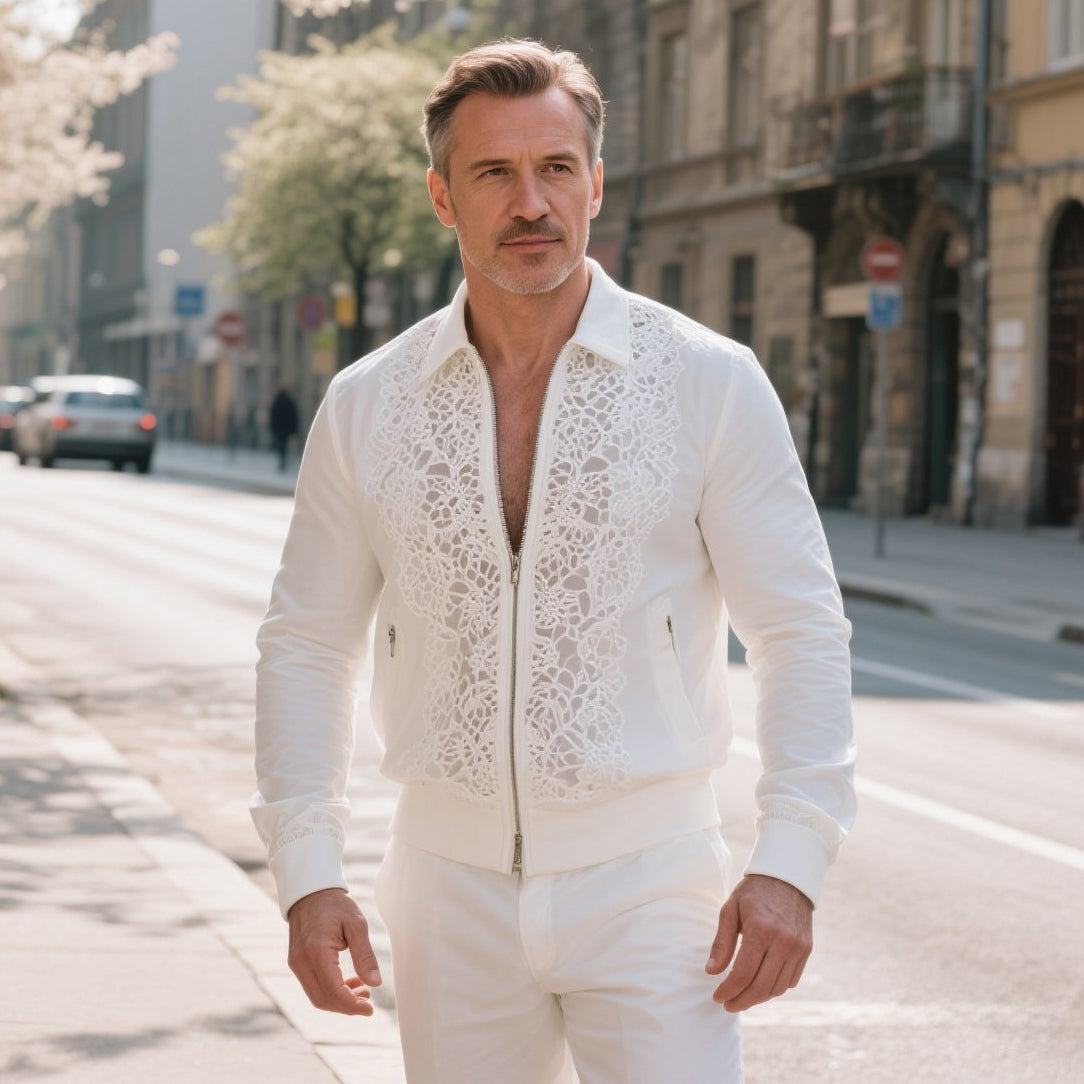 Men's fashionable and casual white lace jacket