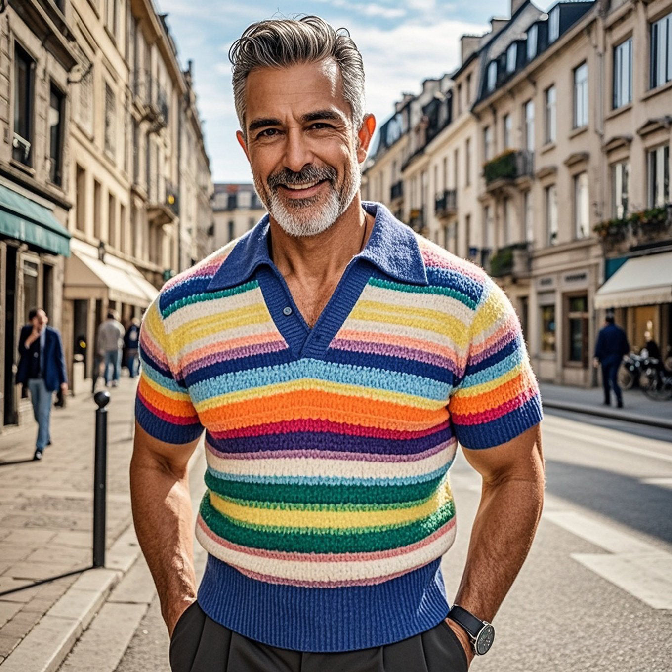 Modisches, lässiges Poloshirt mit Streifen und Farbblockierung für Herren