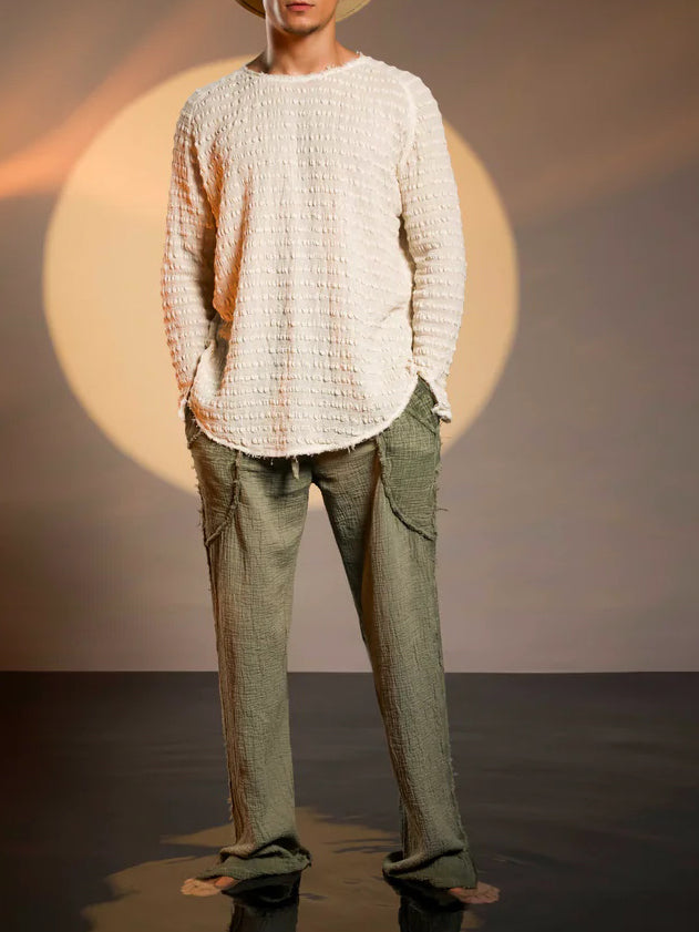 Men's fashionable and casual Bohemian-style long-sleeved T-shirt