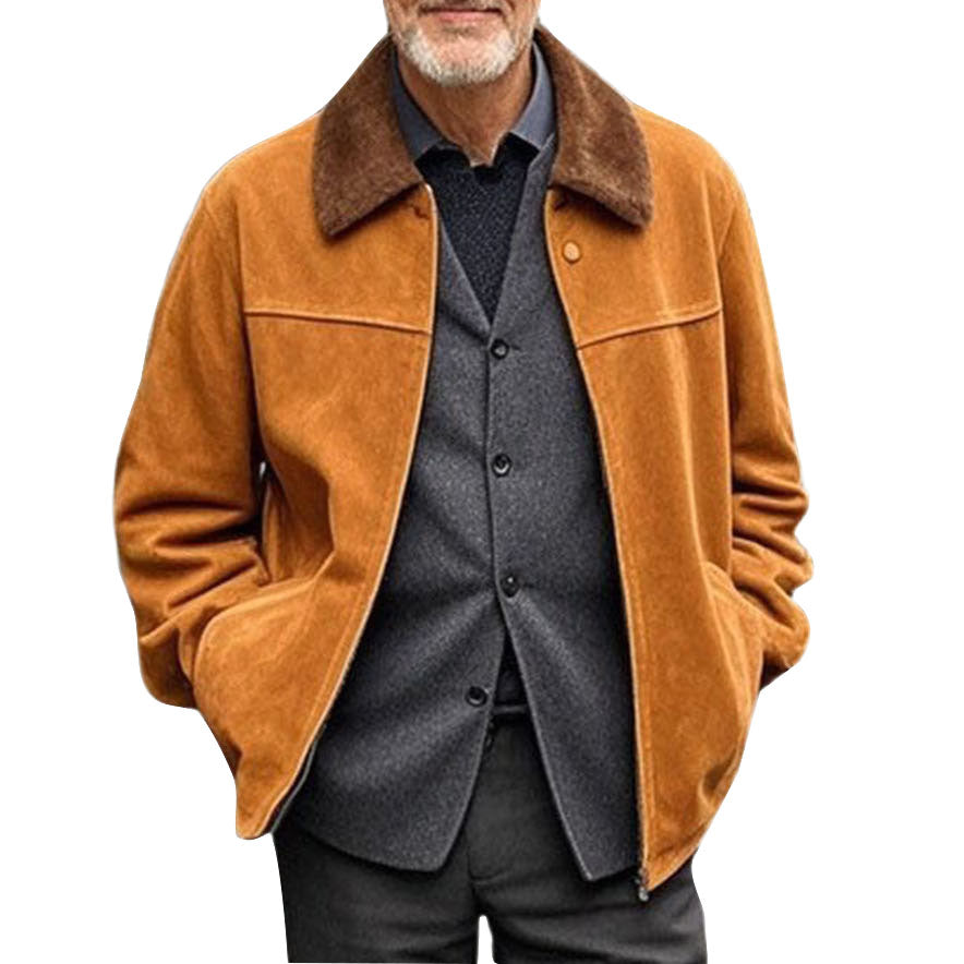 Veste décontractée en daim marron à la mode pour homme