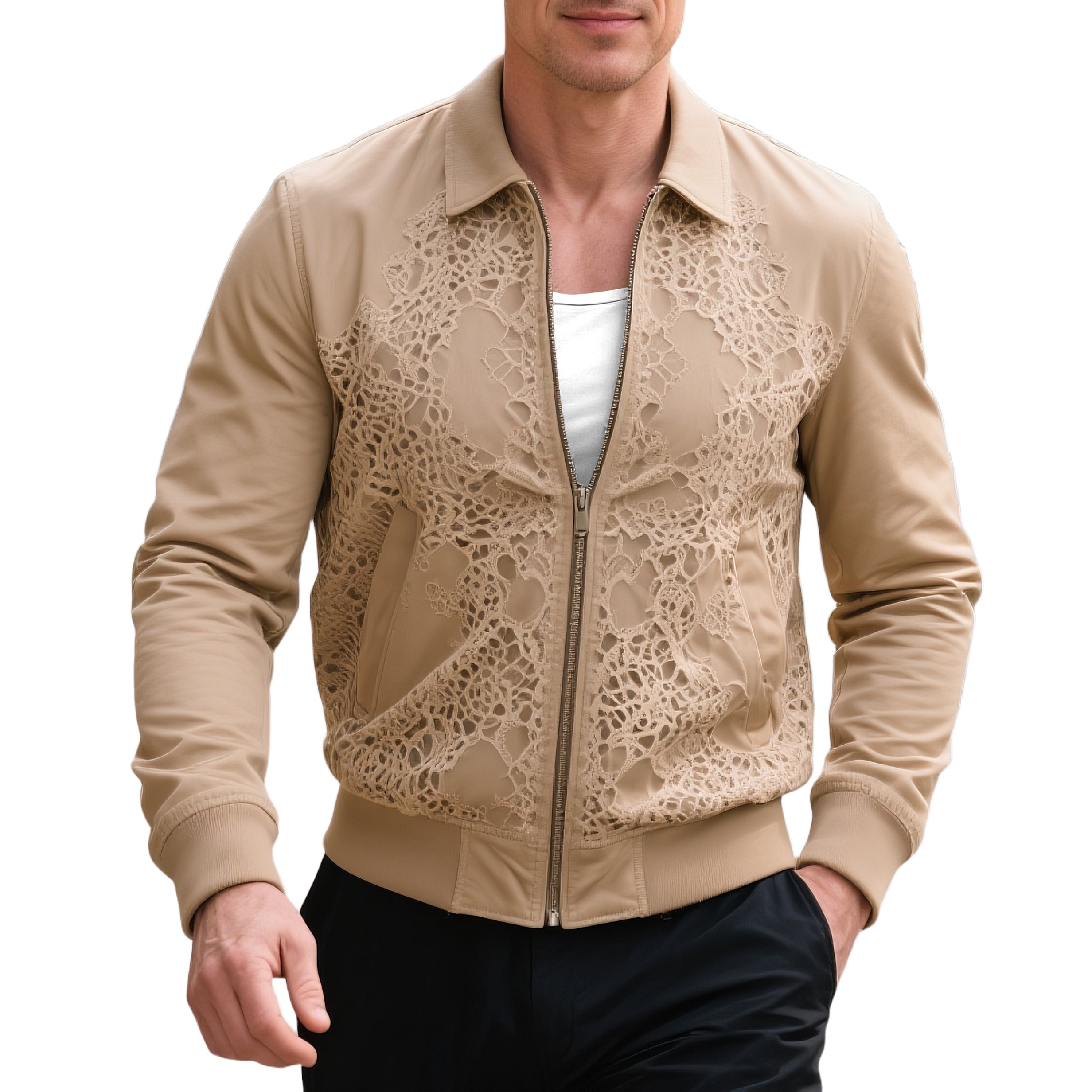 Men's fashionable and casual white lace jacket
