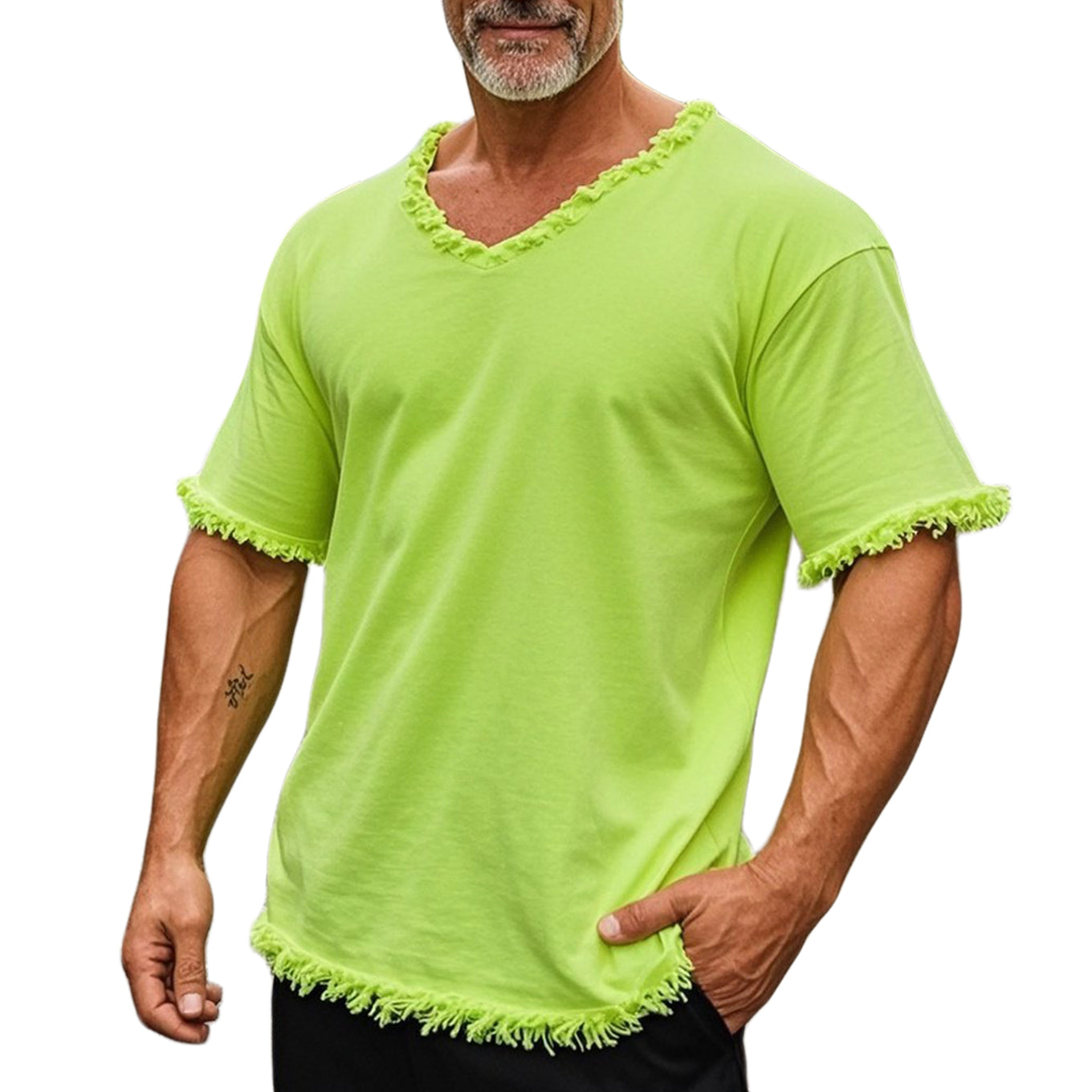 Men's fashionable and casual fringed short-sleeved T-shirt