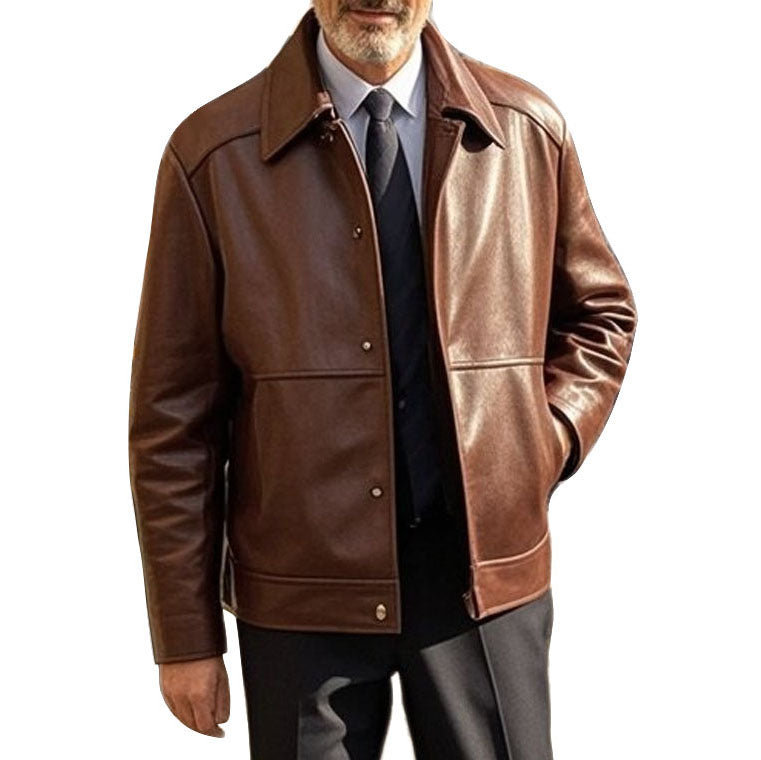 Veste en cuir marron décontractée à la mode pour homme