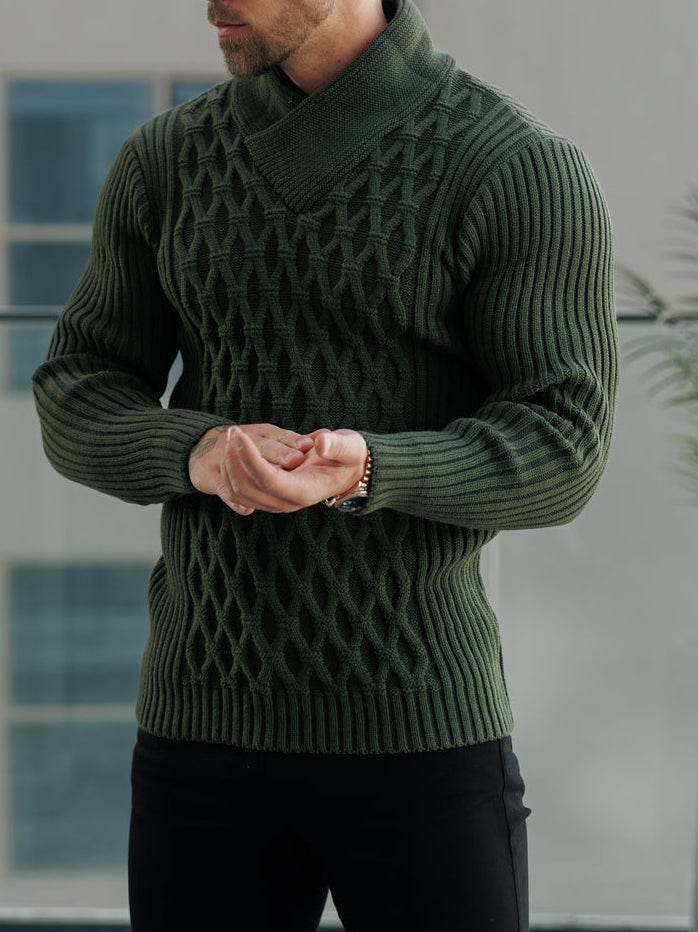 Pull en maille torsadée épaisse, naturel, avec des taches de couleur