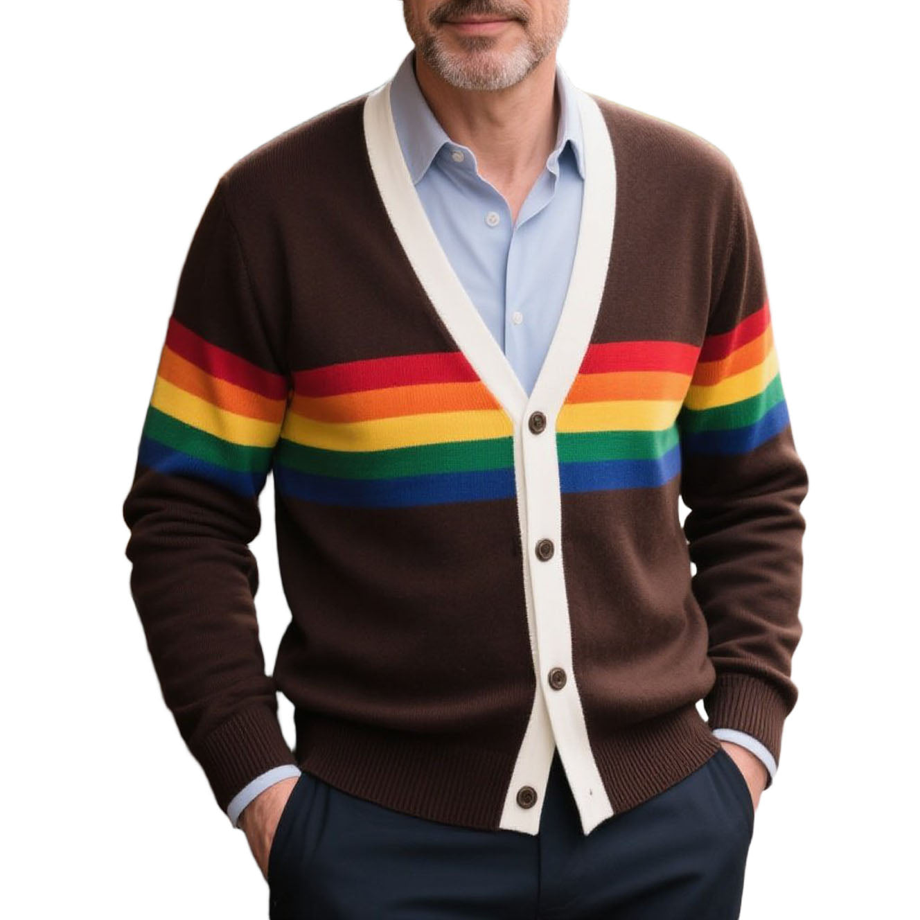 Cardigan à rayures arc-en-ciel décontracté et tendance pour homme