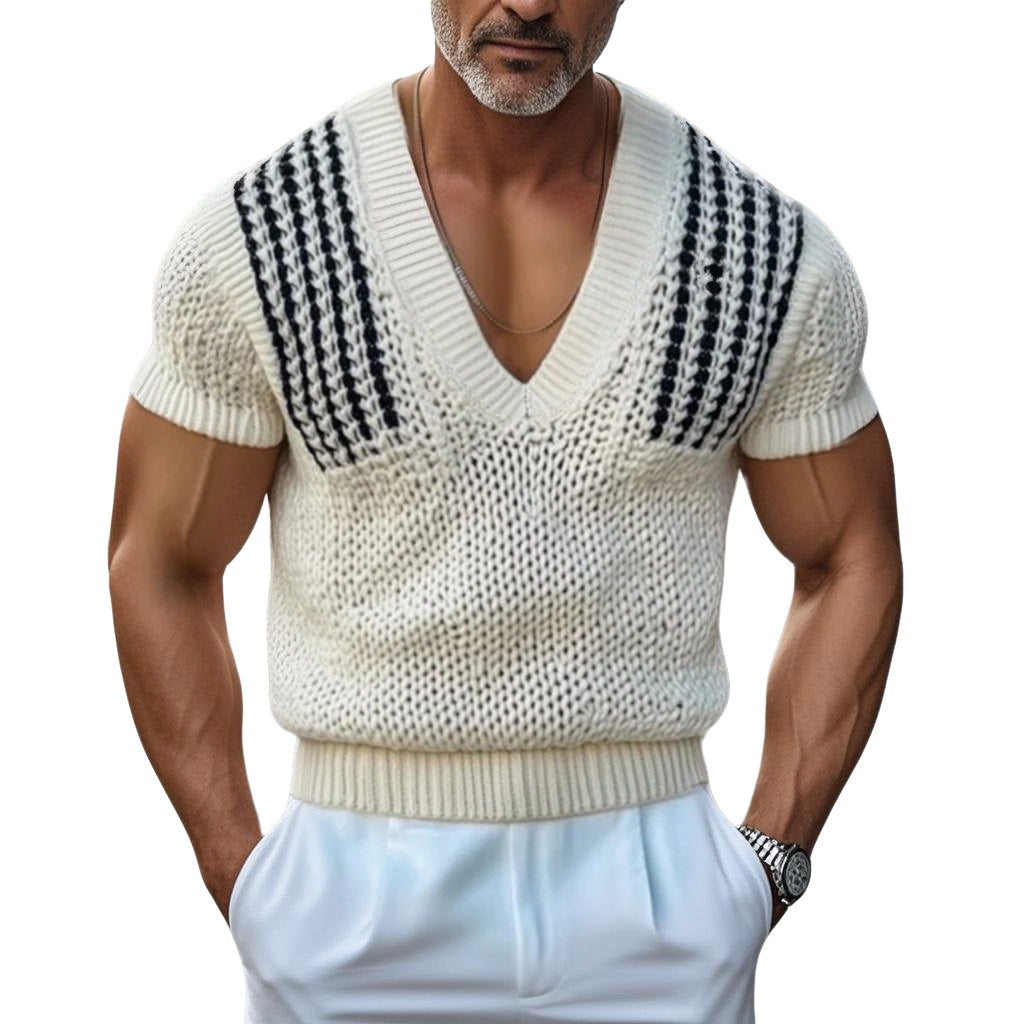 Men's fashionable casual hollowed-out T-shirt