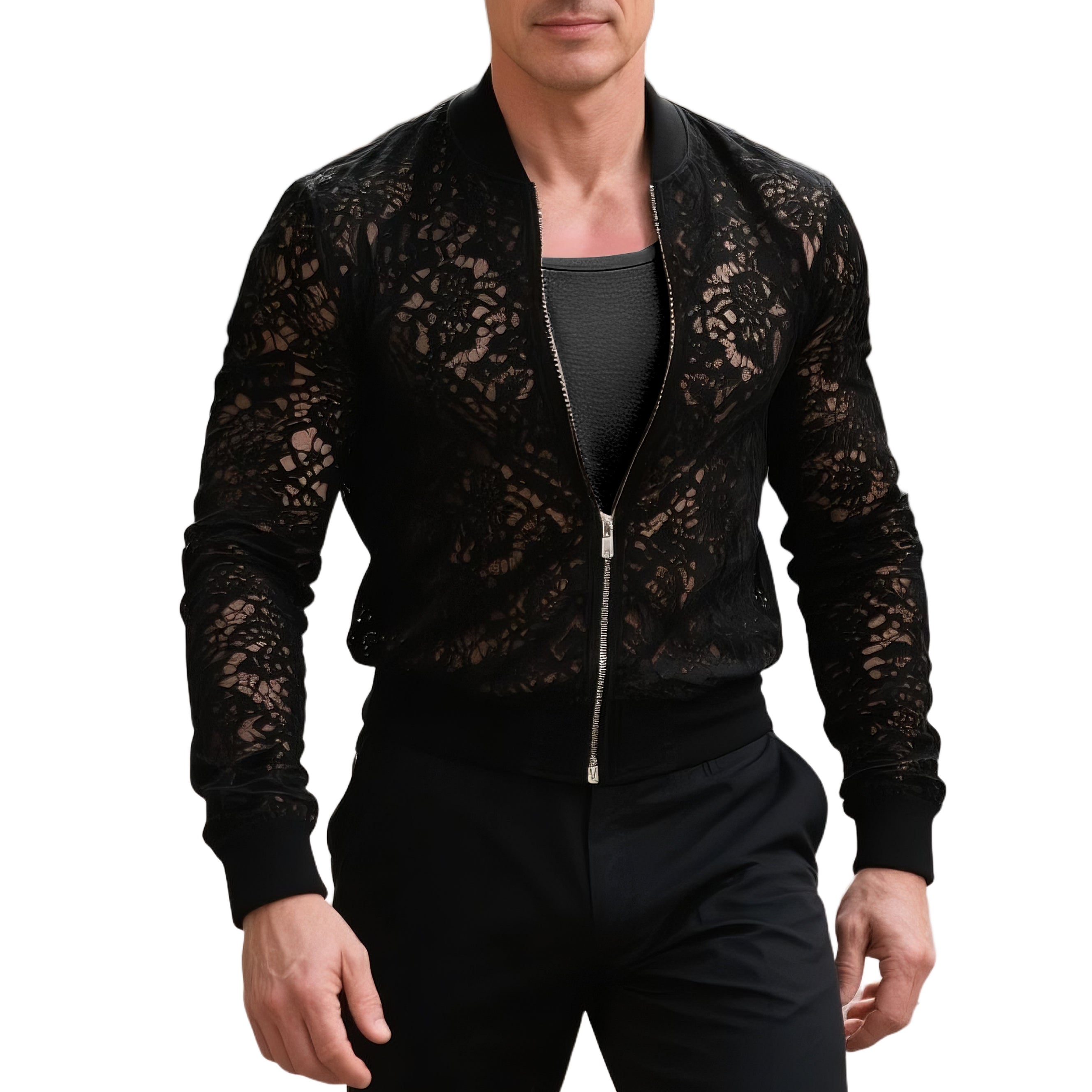 Men's fashionable and casual black lace jacket