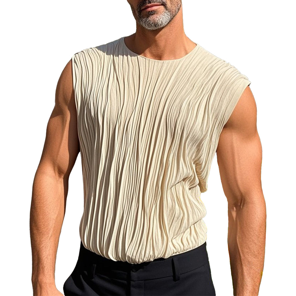 Men's fashionable casual off-white pleated vest