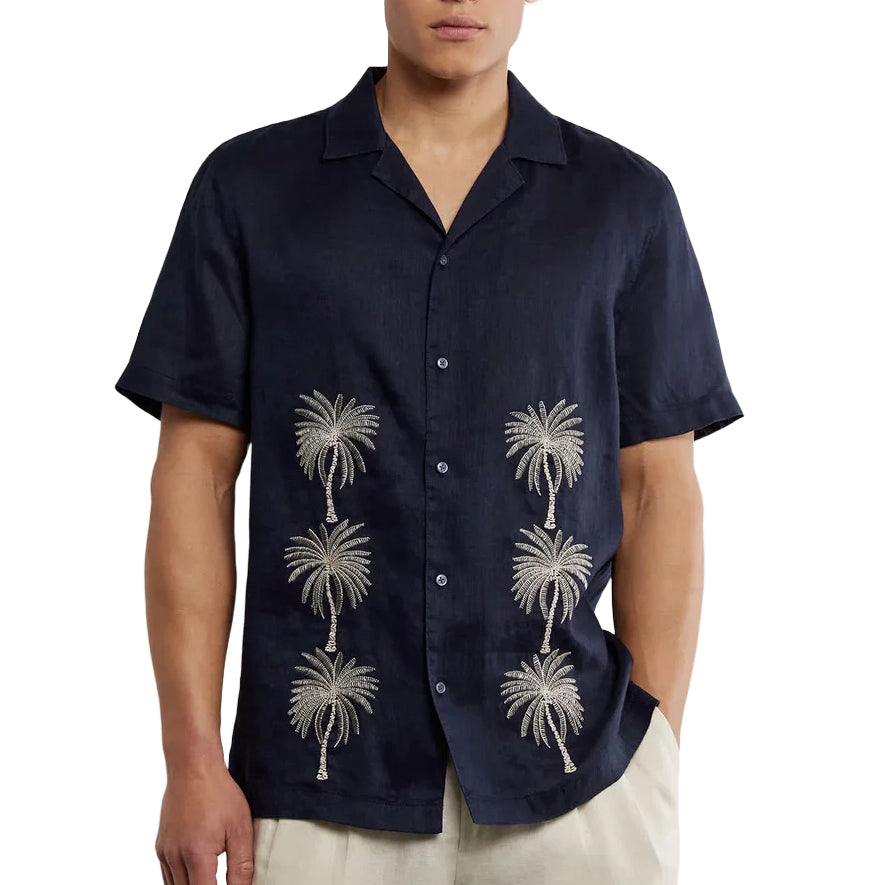 Men's fashionable casual short-sleeved shirt with floral prints