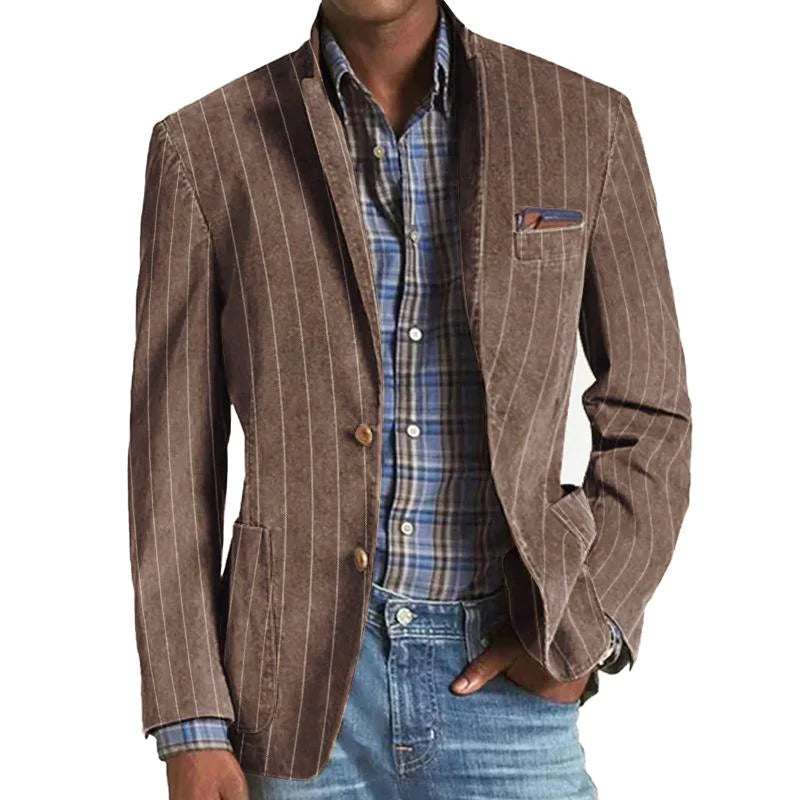 Blazer simple boutonnage à revers rayé vintage pour homme