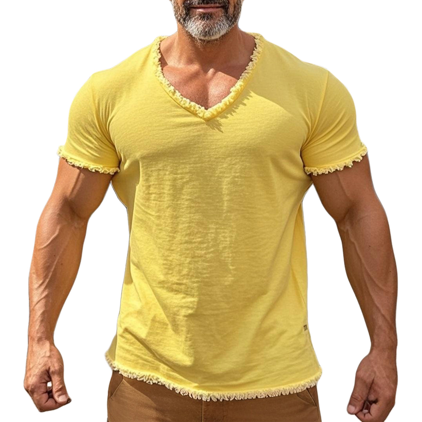 Men's fashionable and casual fringed short-sleeved T-shirt