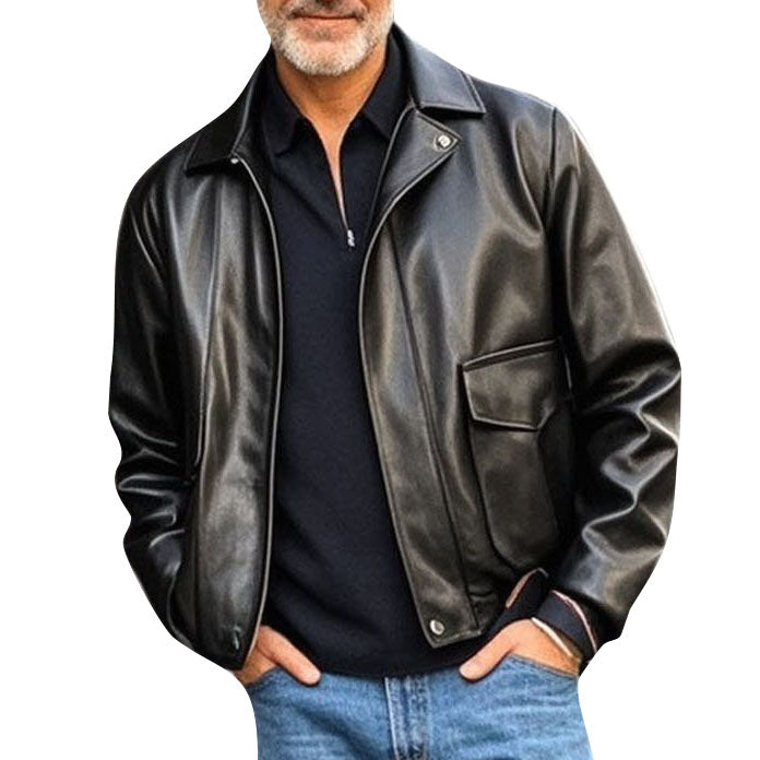 Veste en cuir noir tendance et décontractée pour homme