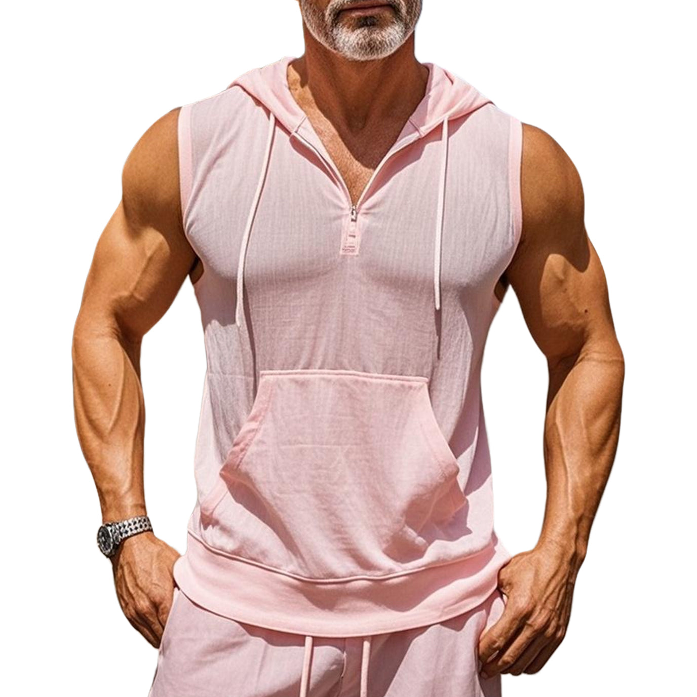 Modische und lässige rosa Leinenweste für Herren mit Hut