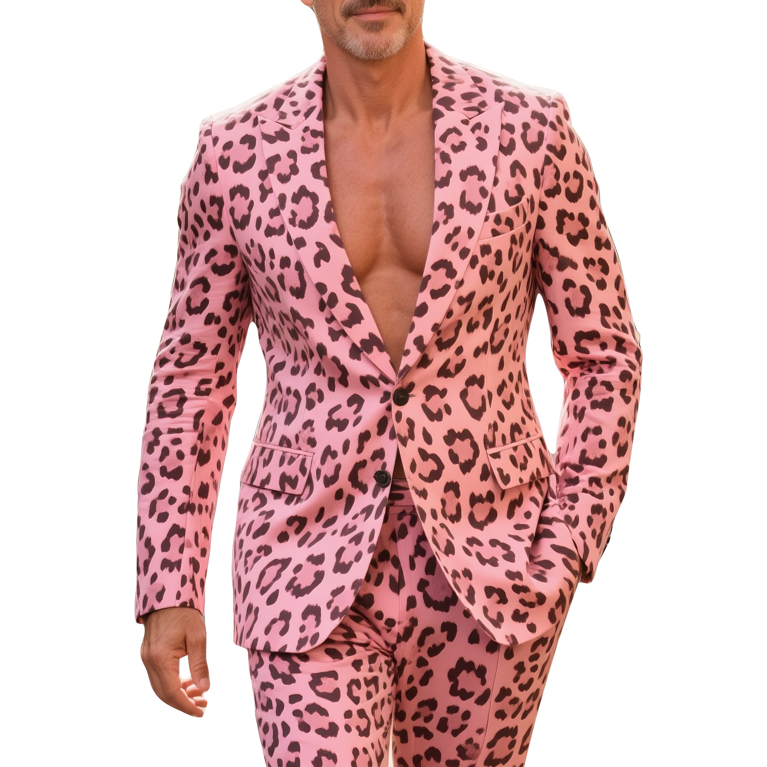 Men's fashionable and casual pink leopard print suit jacket