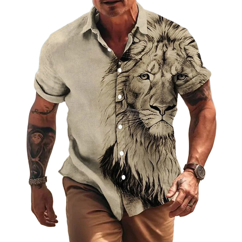 Men's fashionable casual short-sleeved shirt with floral prints
