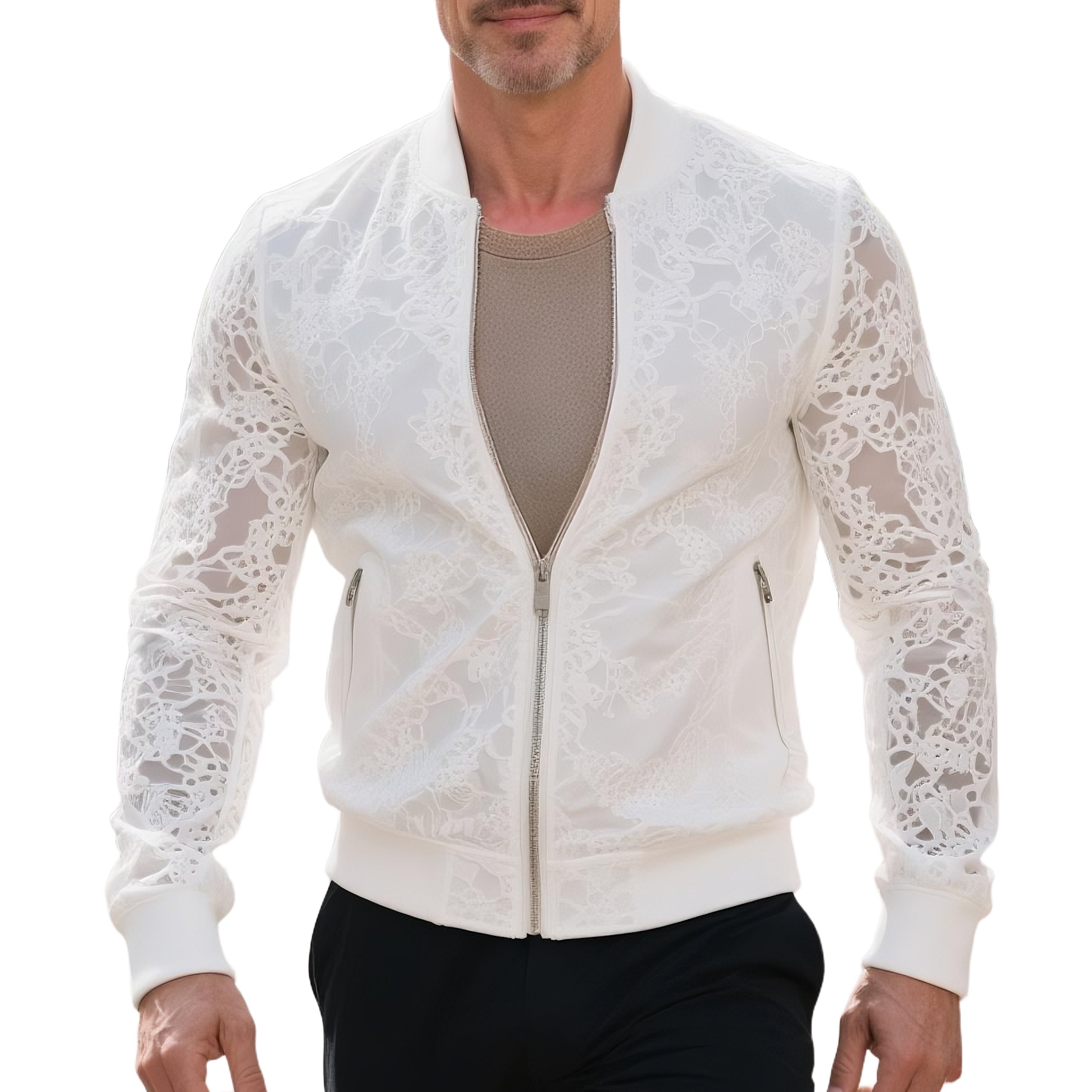 Men's fashionable and casual white lace jacket