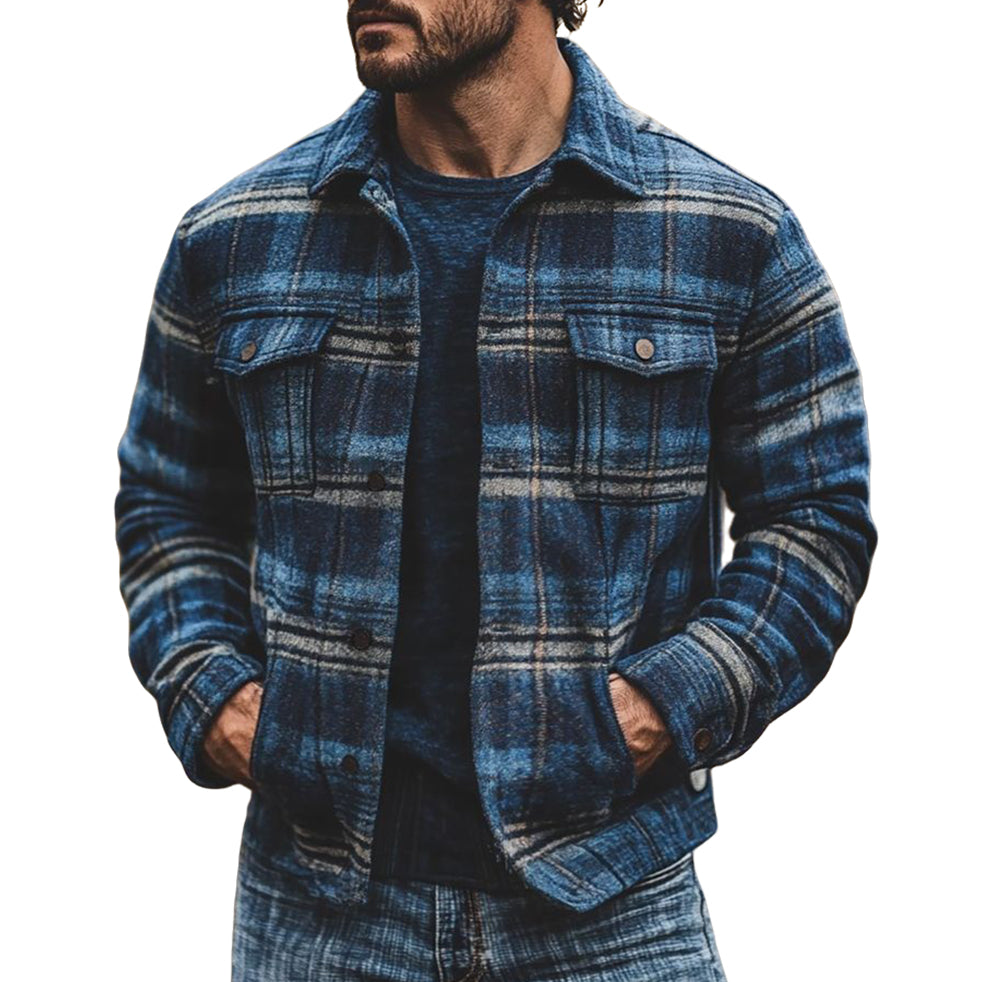 Veste décontractée à carreaux pour homme, à la mode