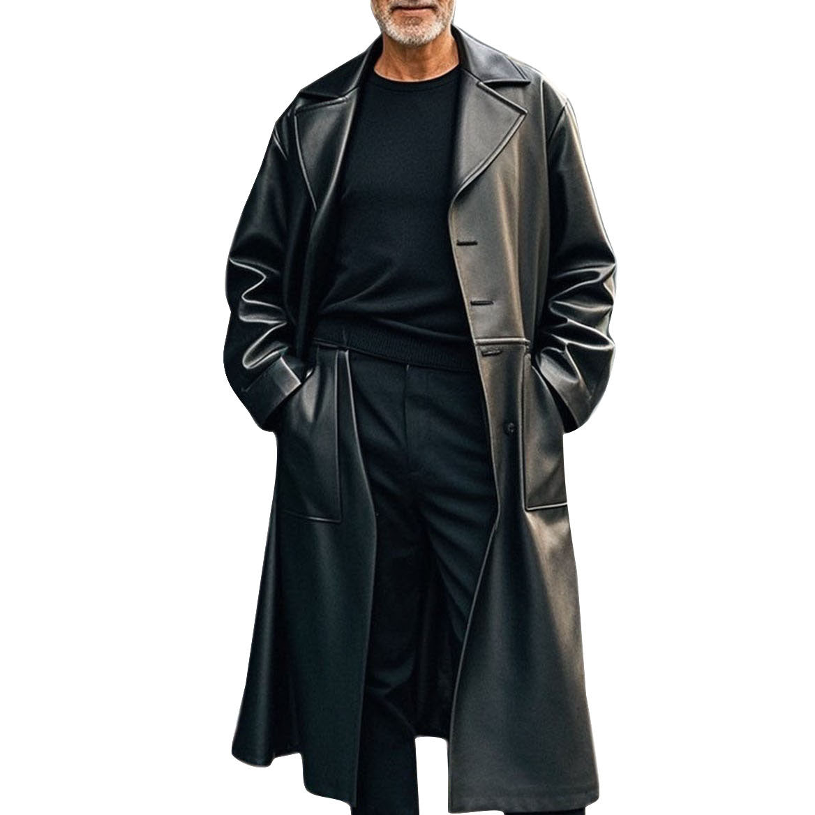 Men's fashionable and casual black leather coat