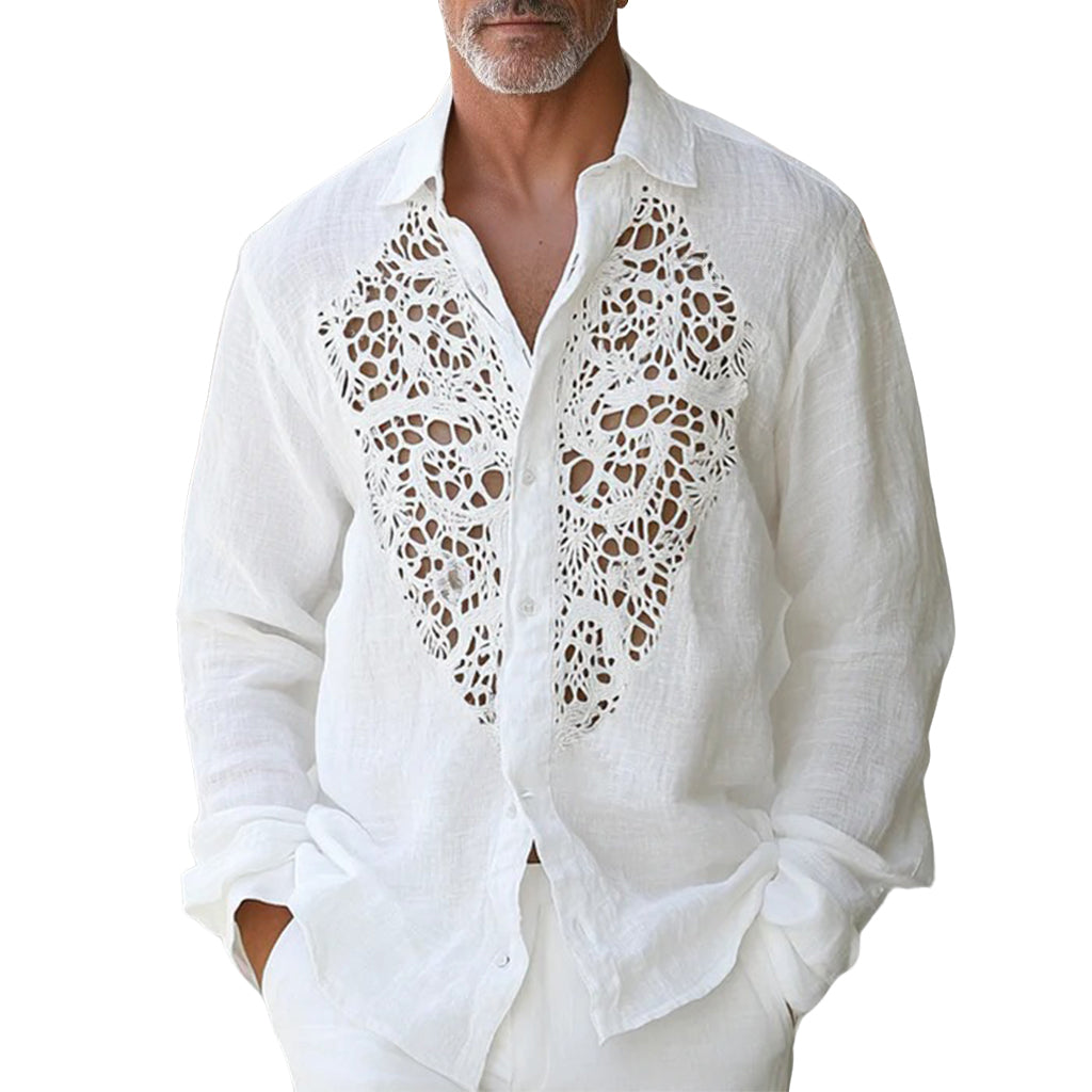 Men's fashionable and casual lace long-sleeved shirt