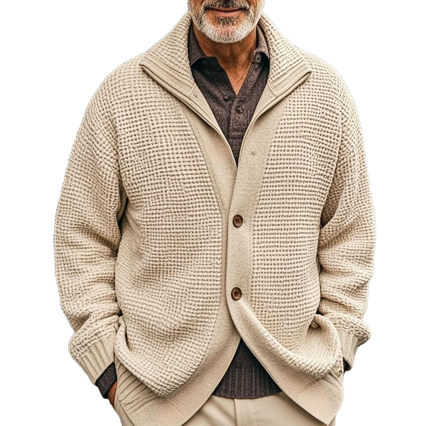 Cardigan kaki décontracté à la mode pour hommes