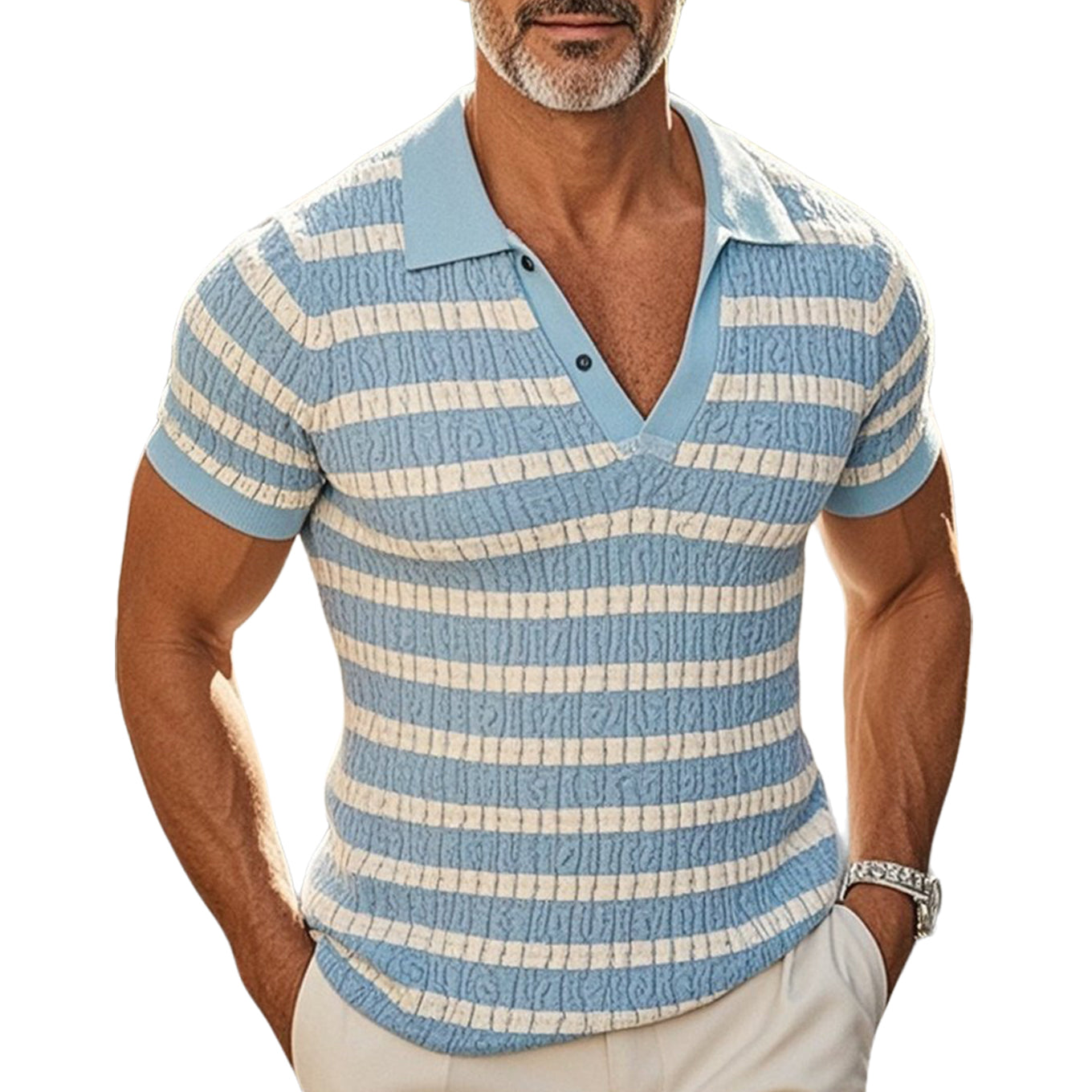 Modisches, lässiges Poloshirt mit Streifen und Farbblockierung für Herren