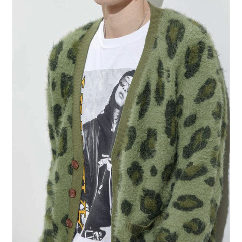 Men's Vintage Leopard V-Neck Single-Breasted Cardigan