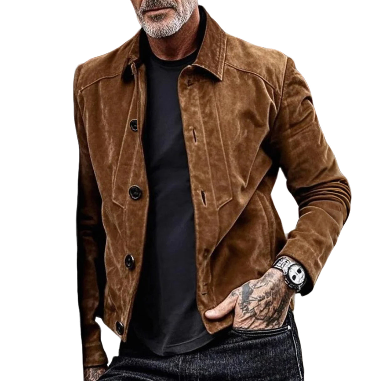 Men's fashionable casual brown suede jacket