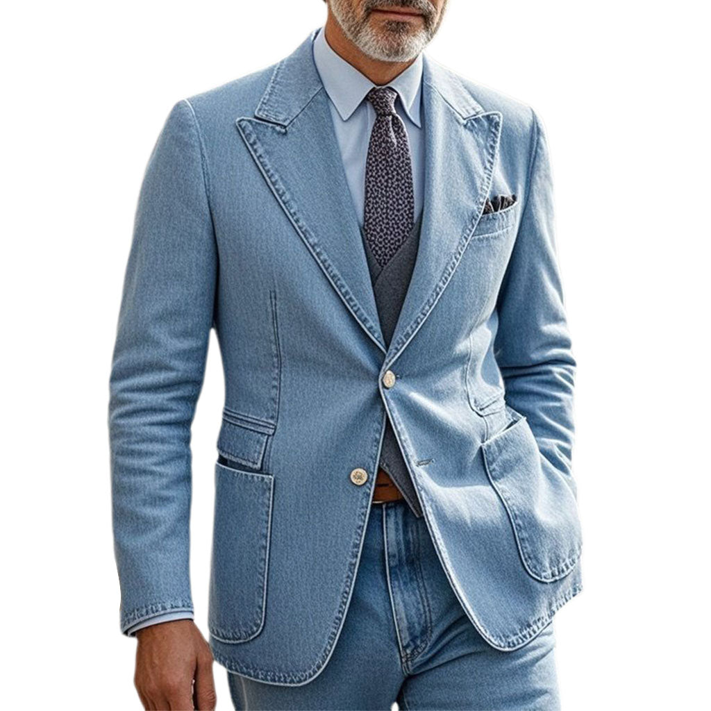 Veste en jean bleu clair décontractée à la mode pour hommes