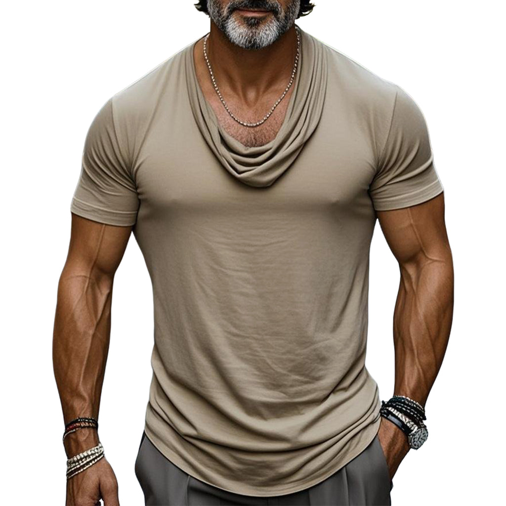 T-shirt plissé beige décontracté à la mode pour homme