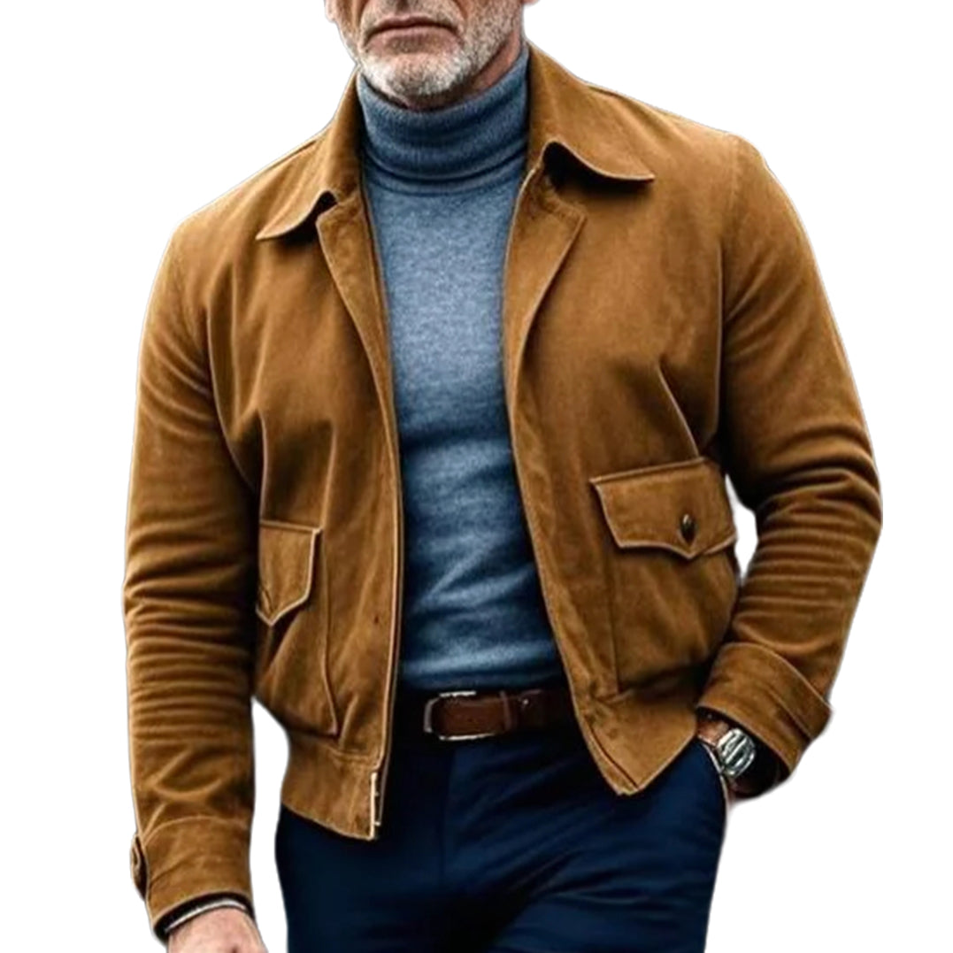 Men's fashionable casual brown suede jacket