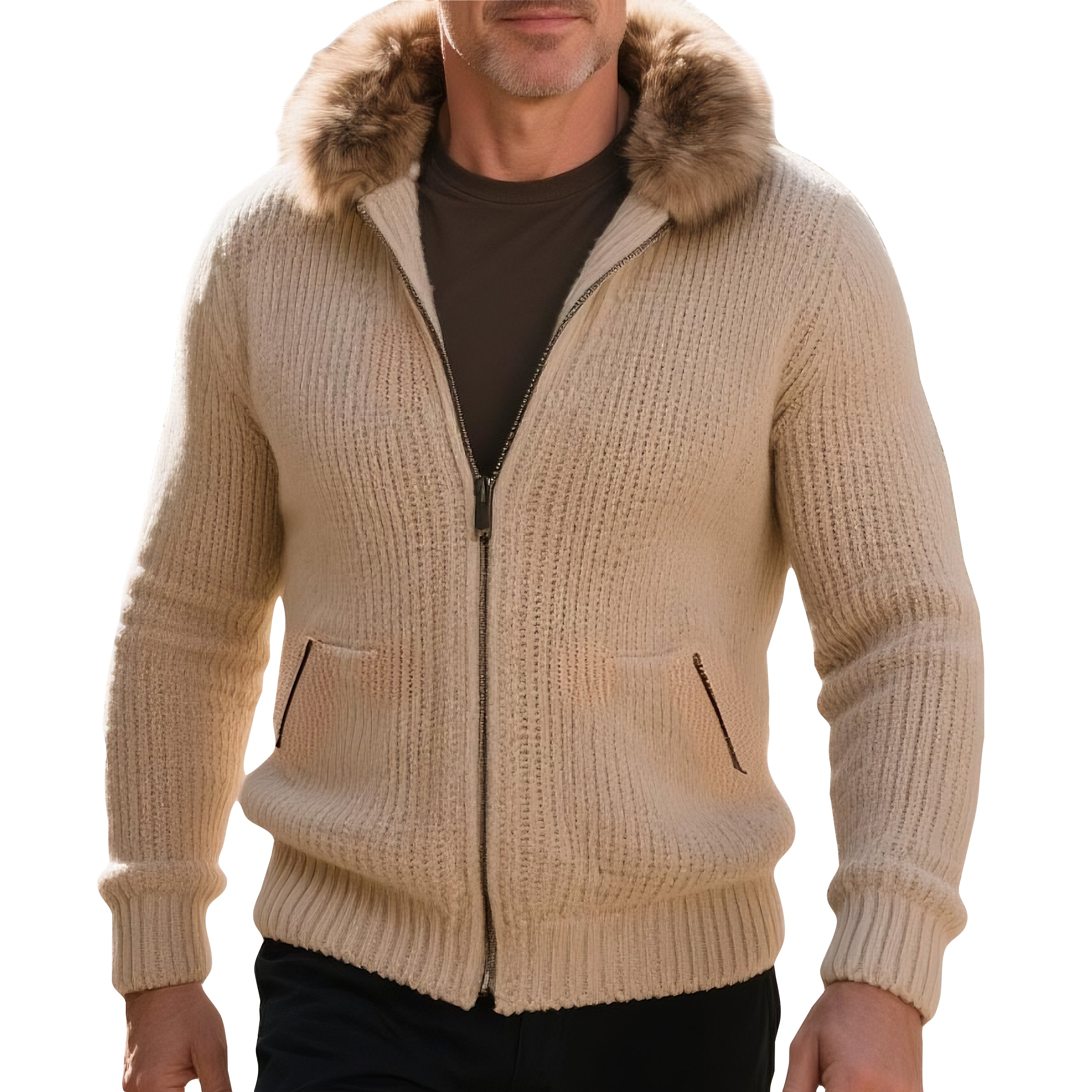 Cardigan à col zippé kaki décontracté et tendance pour homme