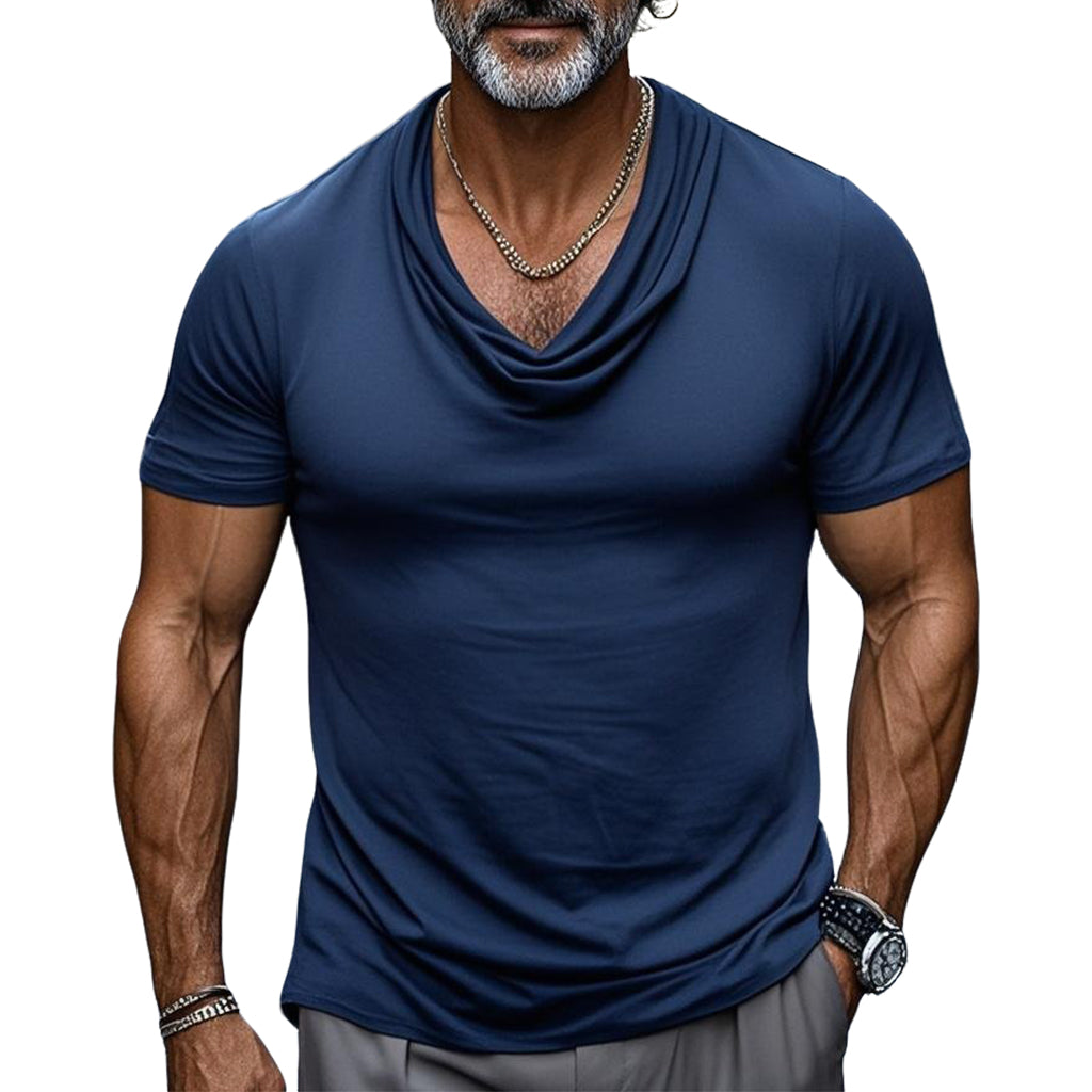 T-shirt plissé beige décontracté à la mode pour homme