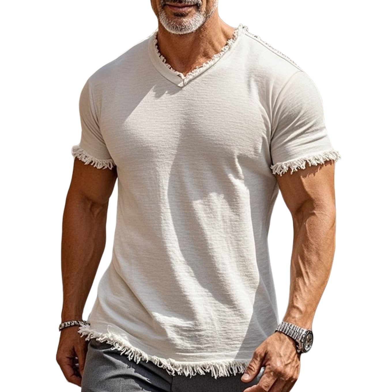 Men's fashionable and casual fringed short-sleeved T-shirt
