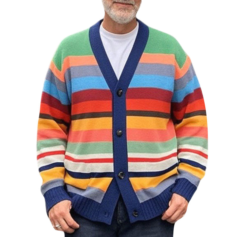 Cardigan à rayures arc-en-ciel décontracté et tendance pour homme