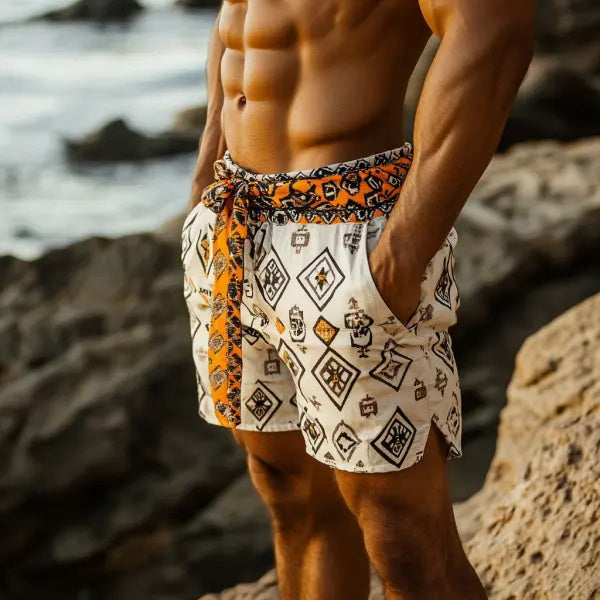 Men's Bohemian Vintage Beach Vacation Ethnic Style Casual Shorts
