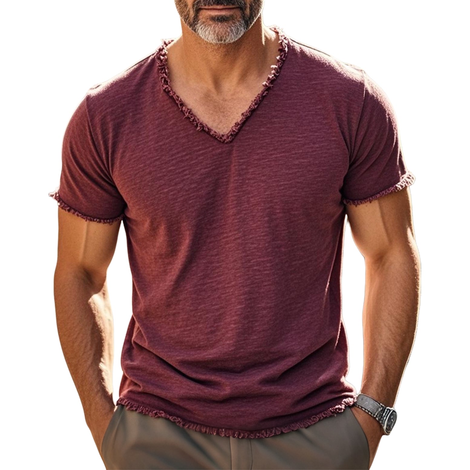 Men's fashionable and casual fringed short-sleeved T-shirt