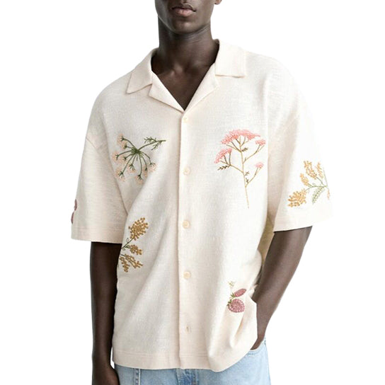 Men's fashionable casual short-sleeved shirt with floral prints