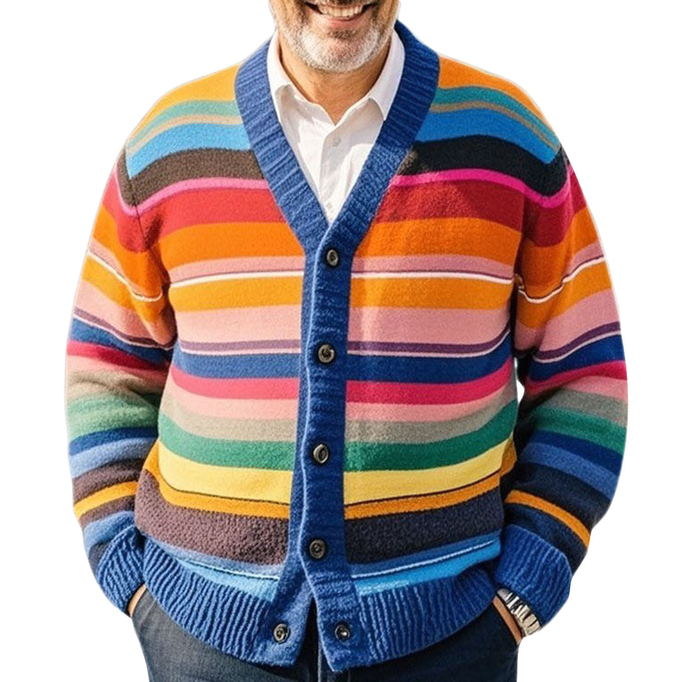 Cardigan à rayures arc-en-ciel décontracté et tendance pour homme
