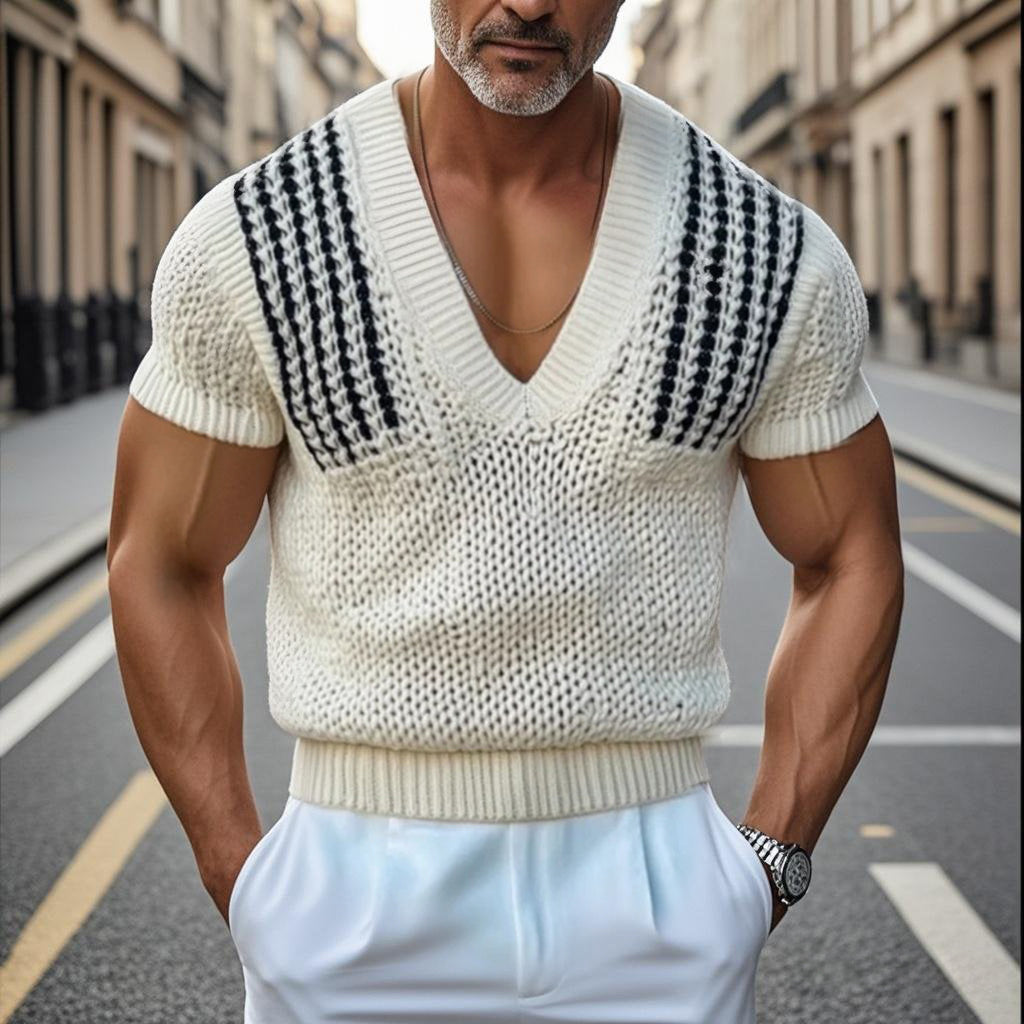 Men's fashionable casual hollowed-out T-shirt