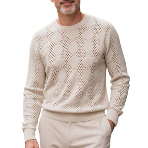 Men's fashionable casual beige long-sleeved sweater