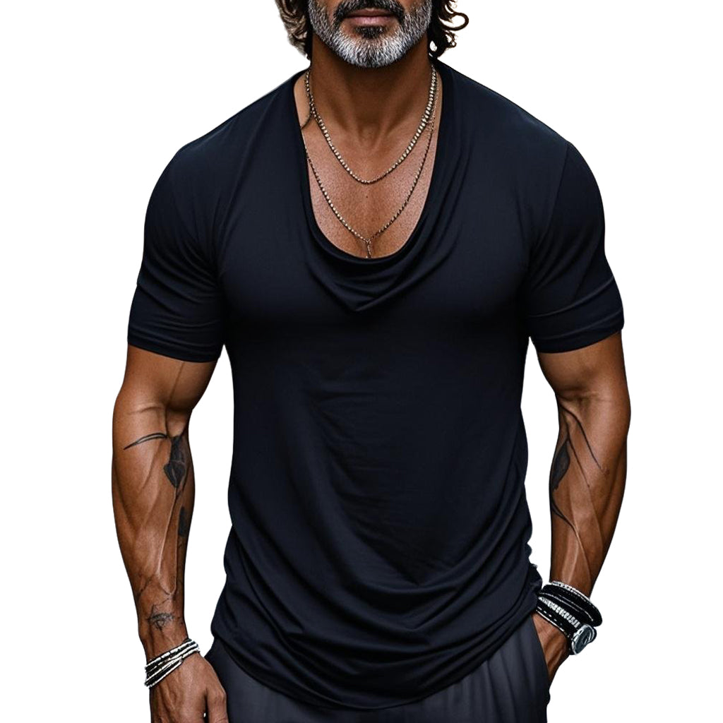 T-shirt plissé beige décontracté à la mode pour homme