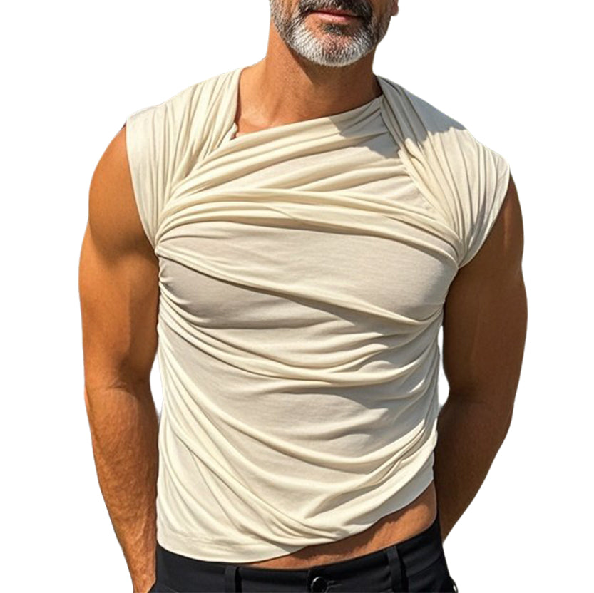 Men's fashionable casual off-white pleated vest