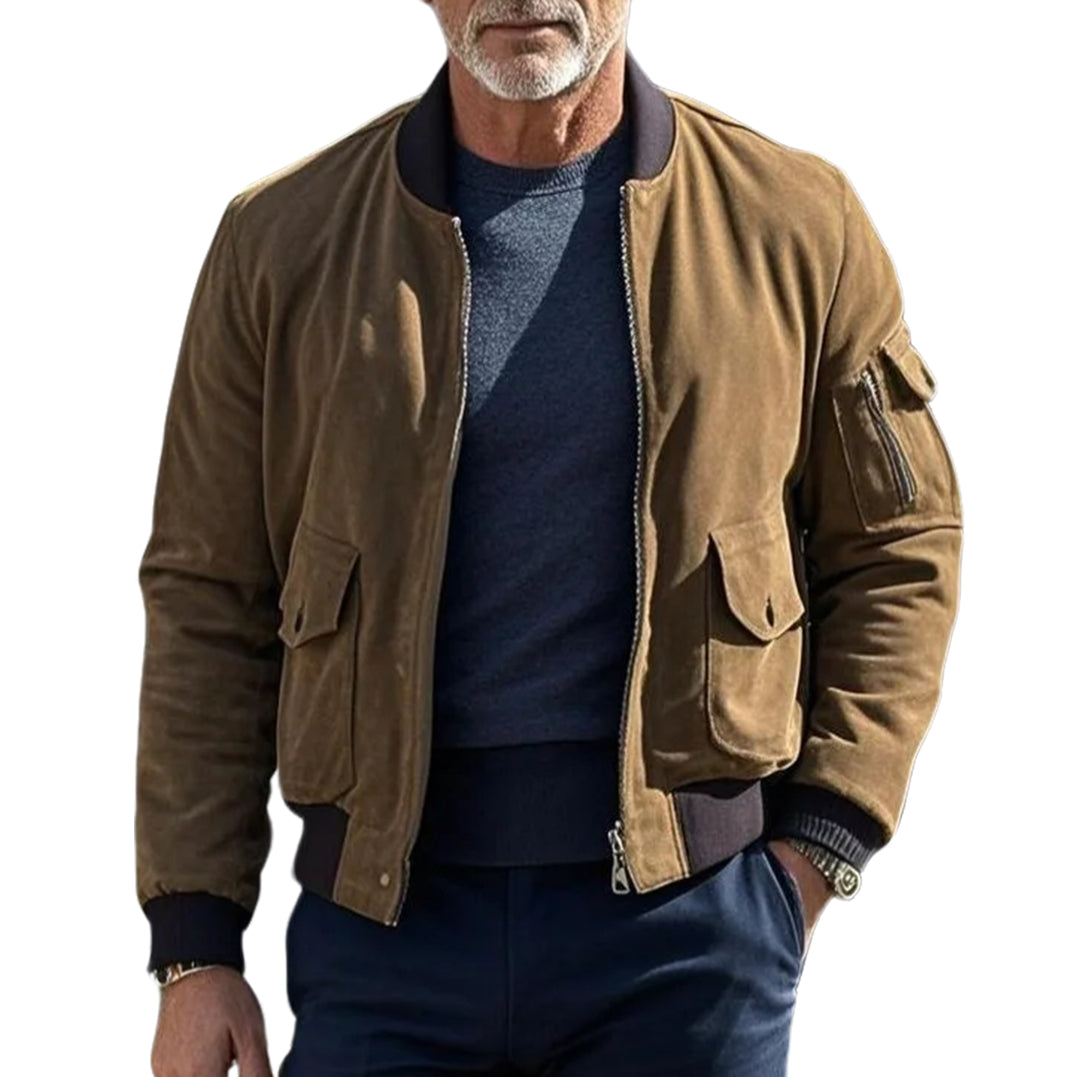 Men's fashionable casual brown suede jacket