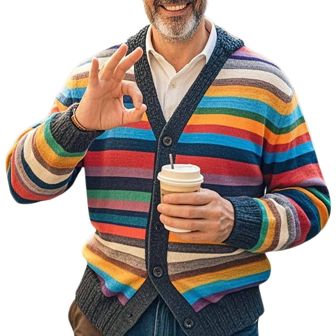 Cardigan à rayures arc-en-ciel décontracté et tendance pour homme