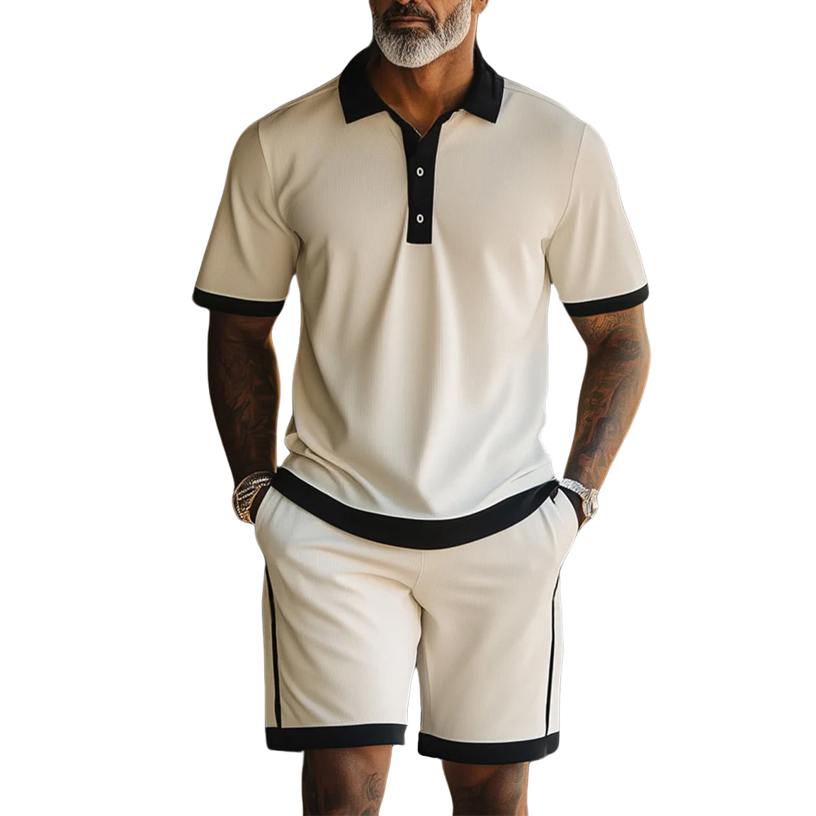 Modischer und lässiger Kurzarmanzug im Colorblock-Design für Herren