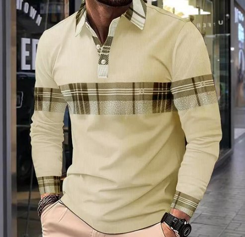 Men's Casual Long Sleeve Colorblock Button Waffle Polo Shirt