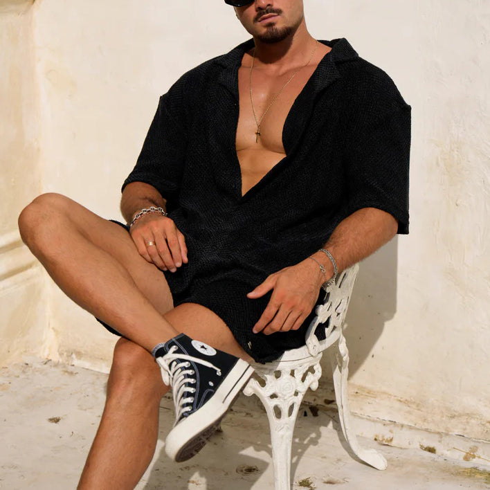 Ensemble chemise à revers et short décontracté pour homme, idéal pour l'été